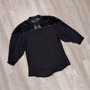 A.N.A Goth Velvet Cut Out Poet Romantic Blouse Sz XL